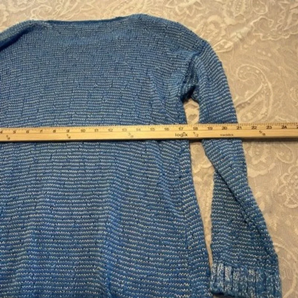 Vince Camuto Sweater S Blue Loose Knit Crew Neck Preppy Measurements In Pics